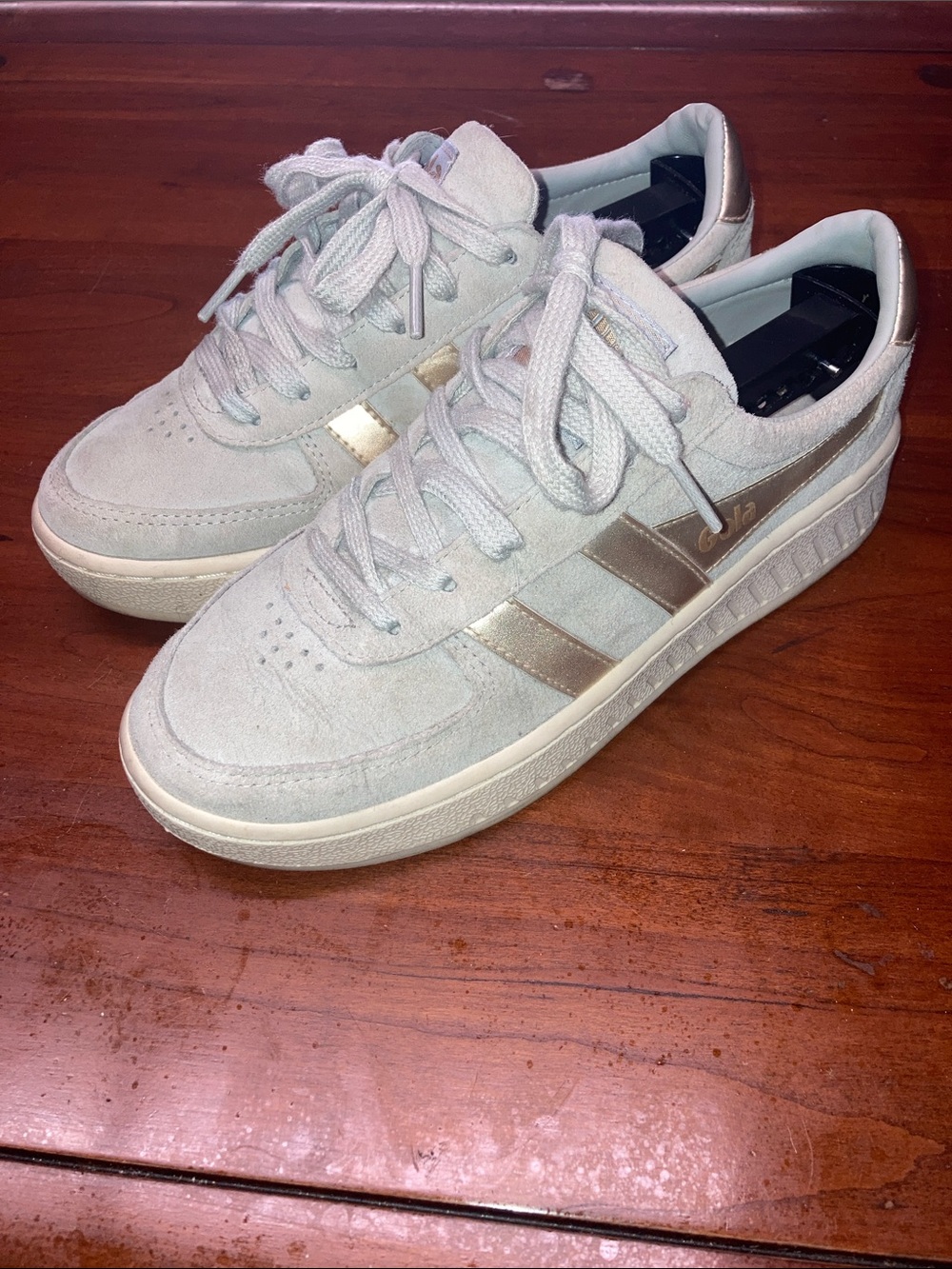 Gola Grandslam Pearl Sneakers Gray Leather Gold Lace Up CLB114 Womens Shoes 6